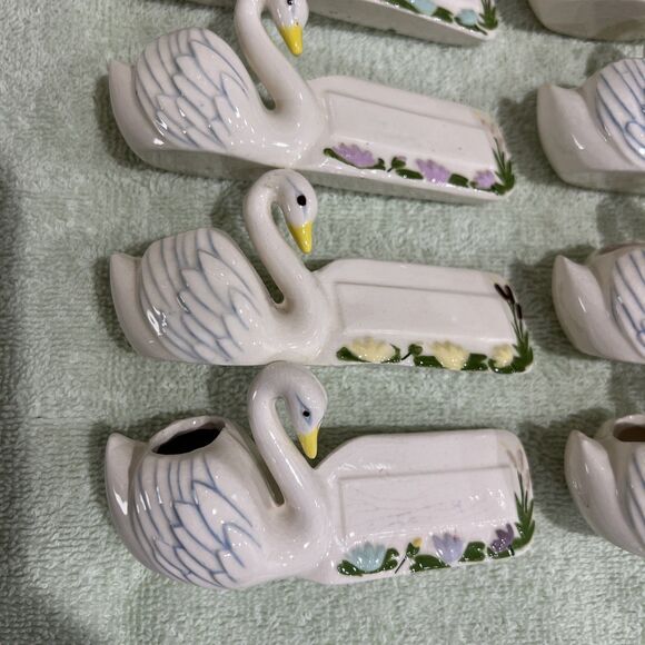 MCM Nameplate Name tags Kitsch Vintage Glazed Ceramic Swan 1950’s Lot Of  9 - Picture 2 of 8